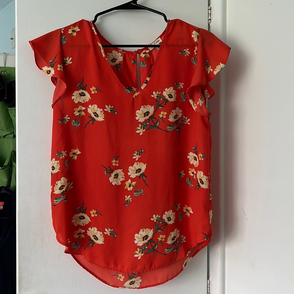 Lily white floral print blouse M